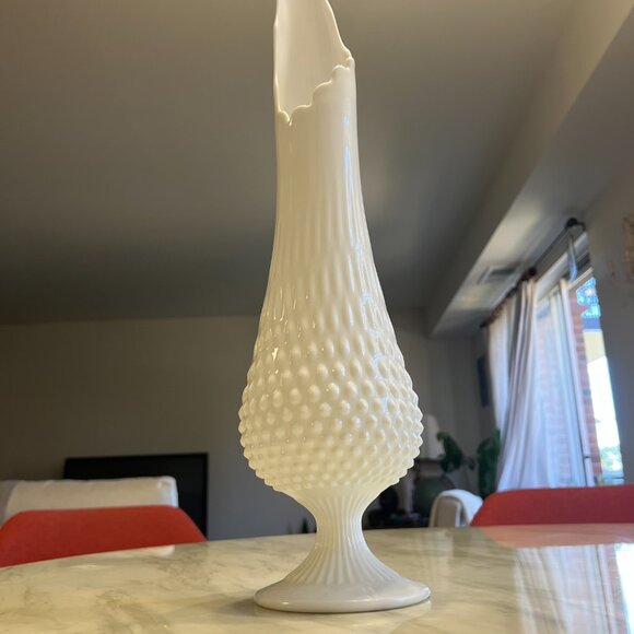 Vintage Hobnail Milk Glass Footed Swung Glass by Fenton 20" C. 1950's - Picture 5 of 8
